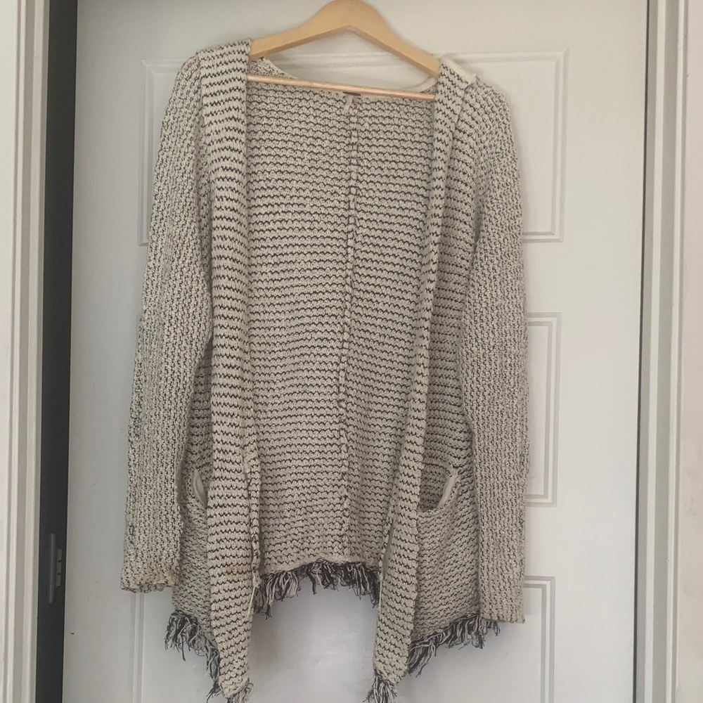 Free People White and Black Knit Hooded Cardigan